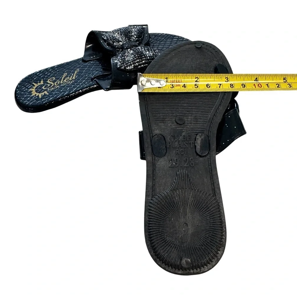 Soleil  New Mode Black Glitter Bow Sandals Size 30 US 12.5